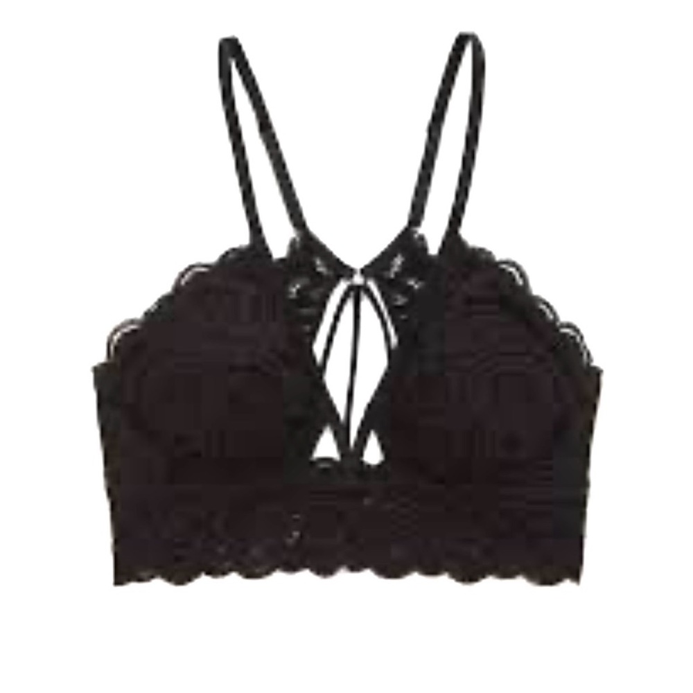 aerie Black Lace Strappy Bralette Pullon Removable Padded Adjustable Straps XL